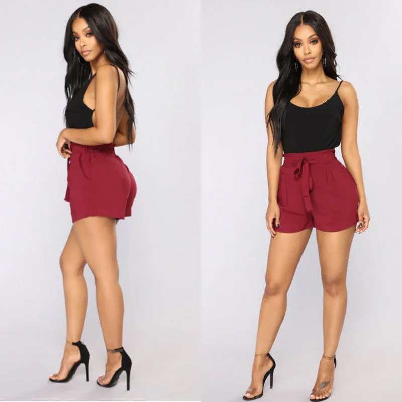 

Women Casual Simple style Shorts Bottoms Clothing Summer High waist Solid Color Hot Pants Fashion Elastic Drawstring Shorts