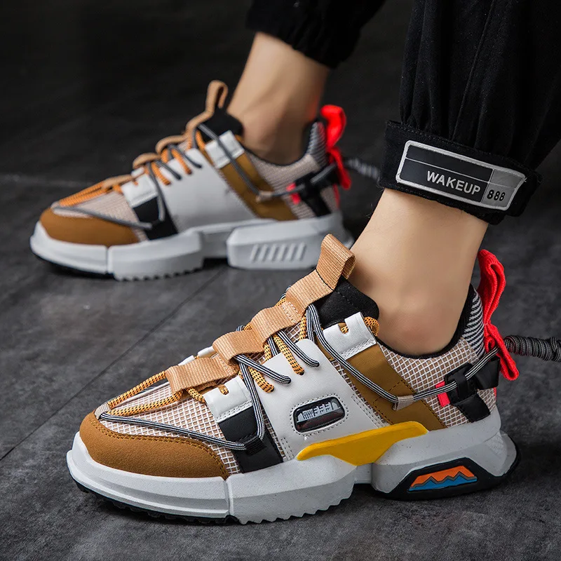 Mens Casual Shoes Hot Sale Retro Color Matching Trend Straps Breathable Sports Running Teen Korean Black Platform Sneakers | Обувь