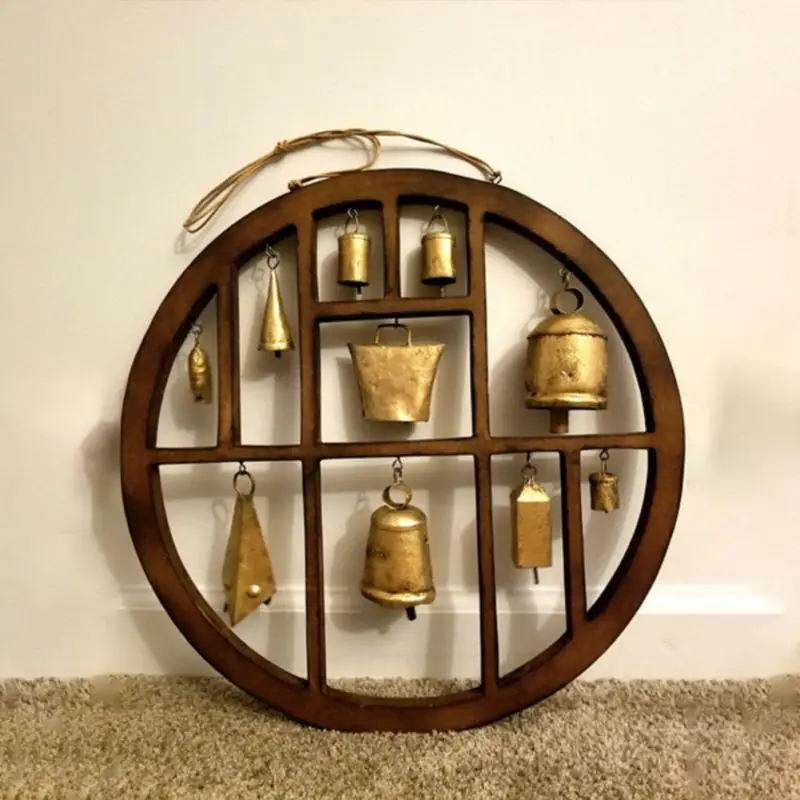 

Wind Bell Metal Art Crafts Wall-mounted Ornaments Electroplating Hanging Pendant Round Shape Decorations Home Office Supplies