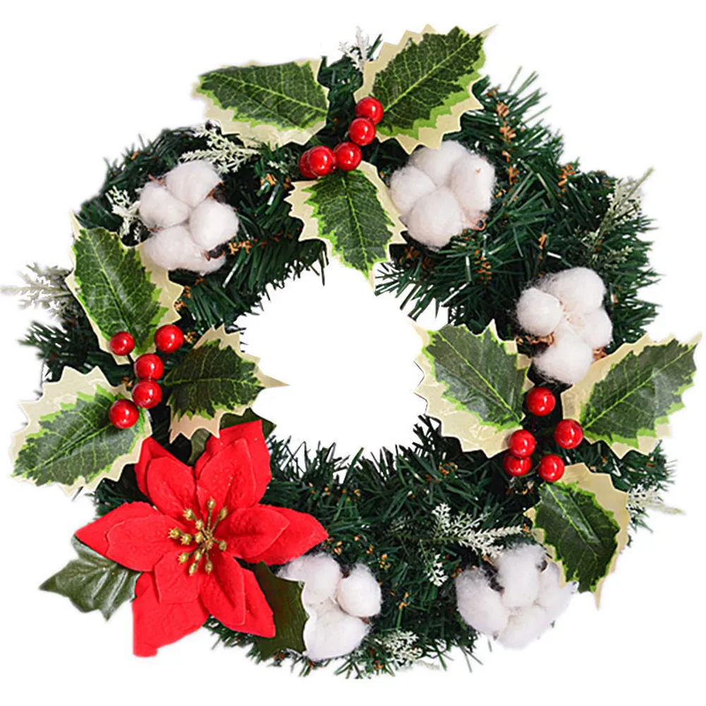 

30CM Christmas Wreath Pine Cone And Berry Decorated Indoor And Outdoor Christmas Decorations 2021 New Year Home Decor