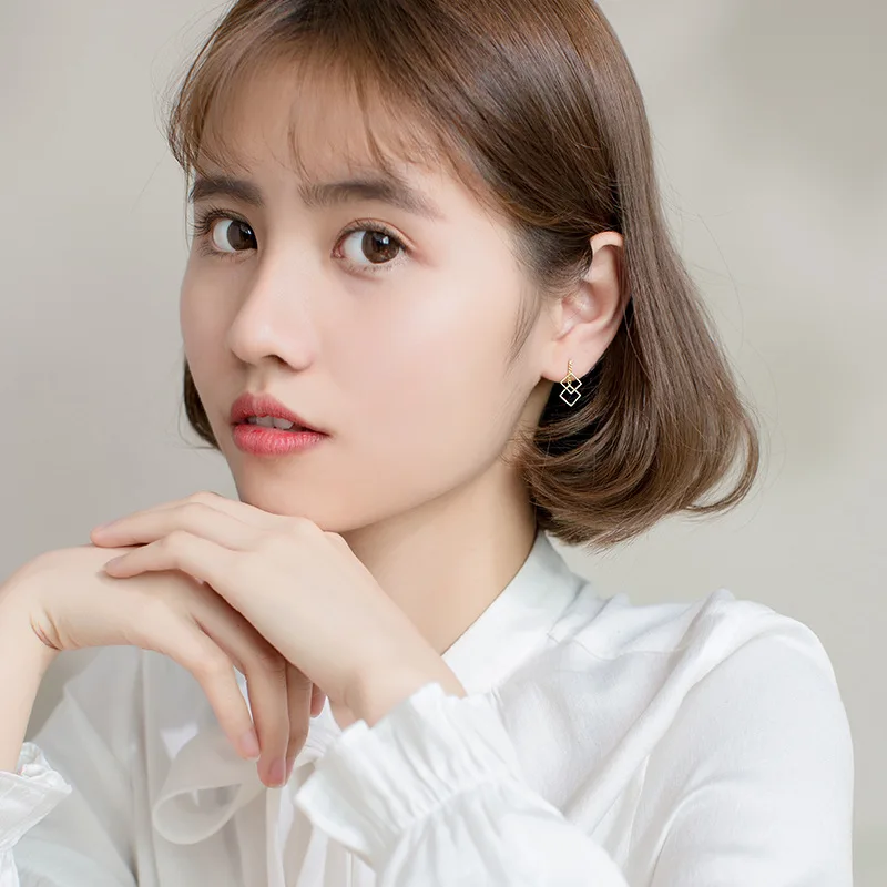 Женские квадратные серьги гвоздики из серебра 925 пробы|Серьги-гвоздики| |