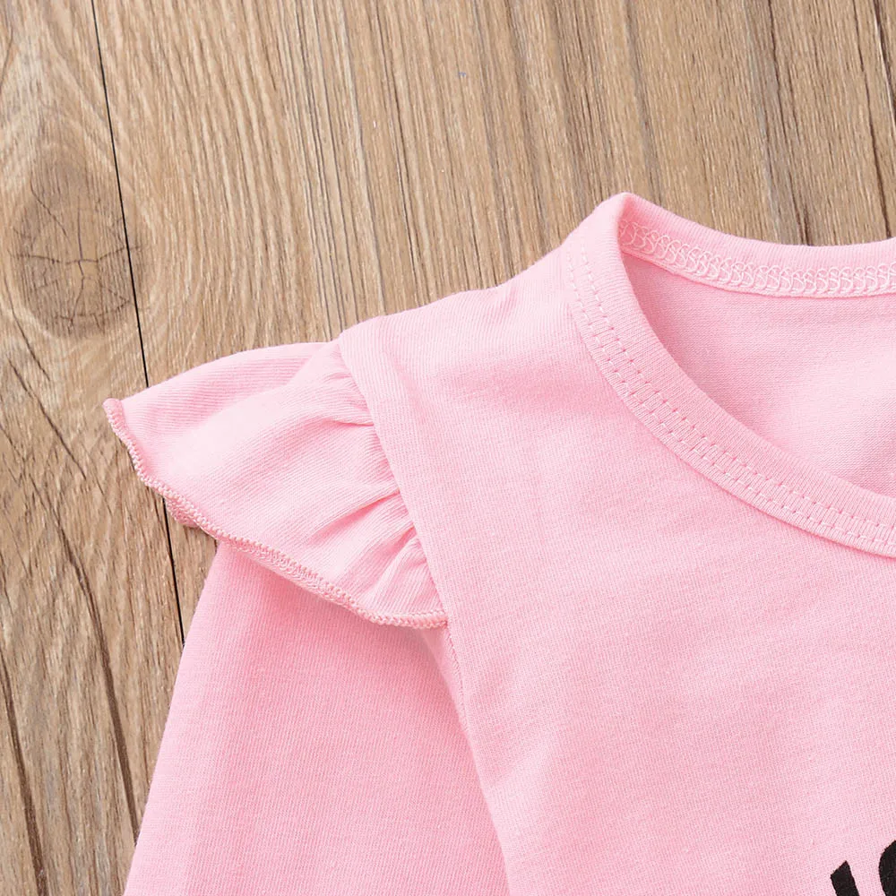 

Hot sale Newborn baby girl clothes Suit Cotton Toddler Infant Baby Girls Letter Print Tops Geometric Pants Outfits Set ropa bebe