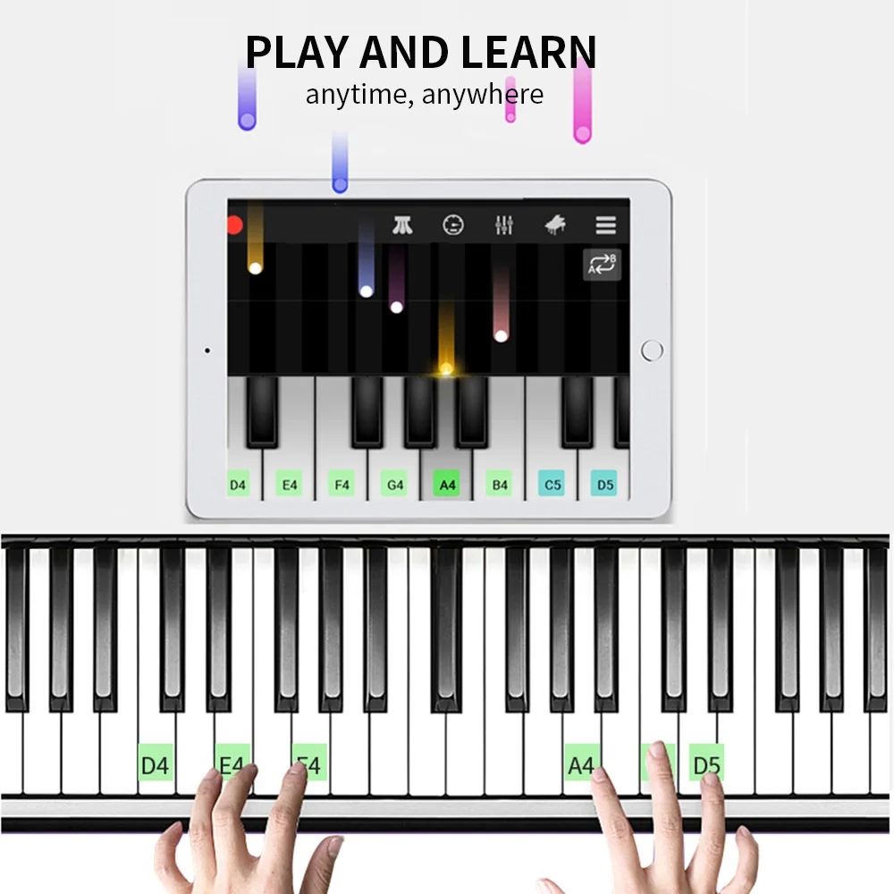 

Roll-Up Piano Portable Electronic Music Instrument Hand Roll Piano Environmental Silicone Keyboard Horn Kid Adult Toy 88 Keys