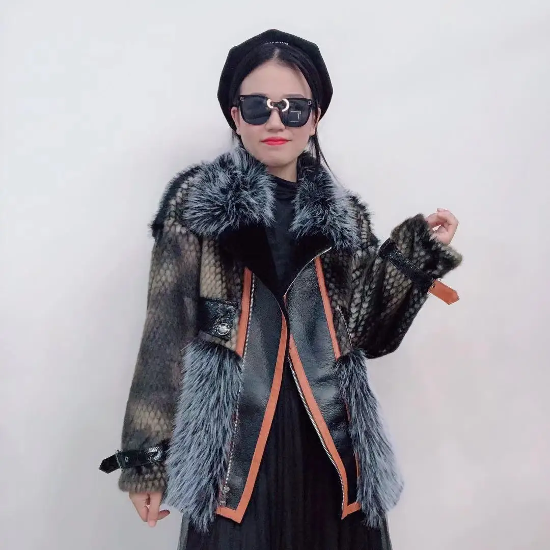 New 2021 Winter Female Fashion High Street Tuscan Fur Short Coat Women's Patchwork Office Lady Fur Lamb Wool Faux&fur Jacket