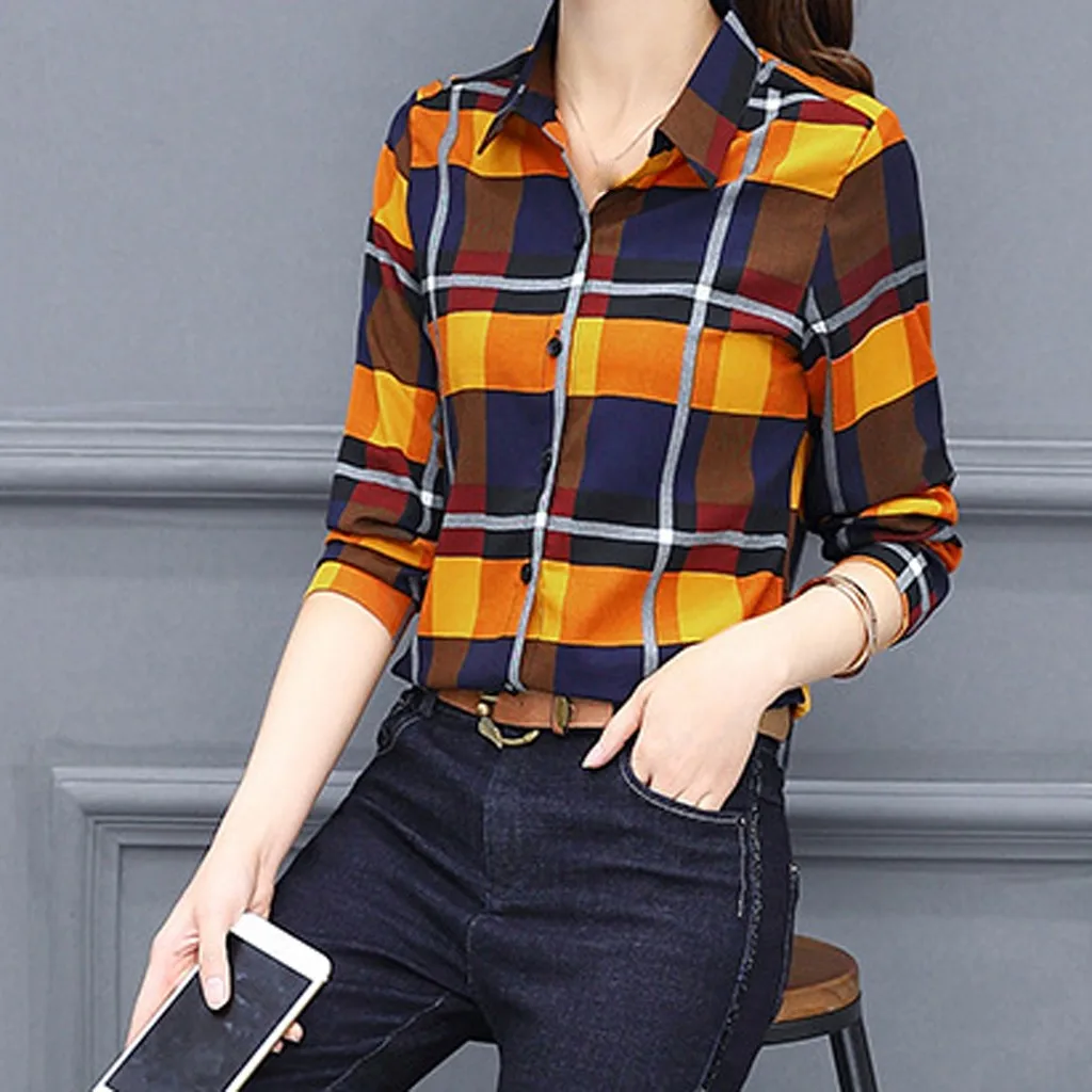 MISSOMO Women tops Business Shirt Lattice Print Long Sleeve Button Turn Down Collar Office Lapel Plus Size Blusas Feminina | Женская