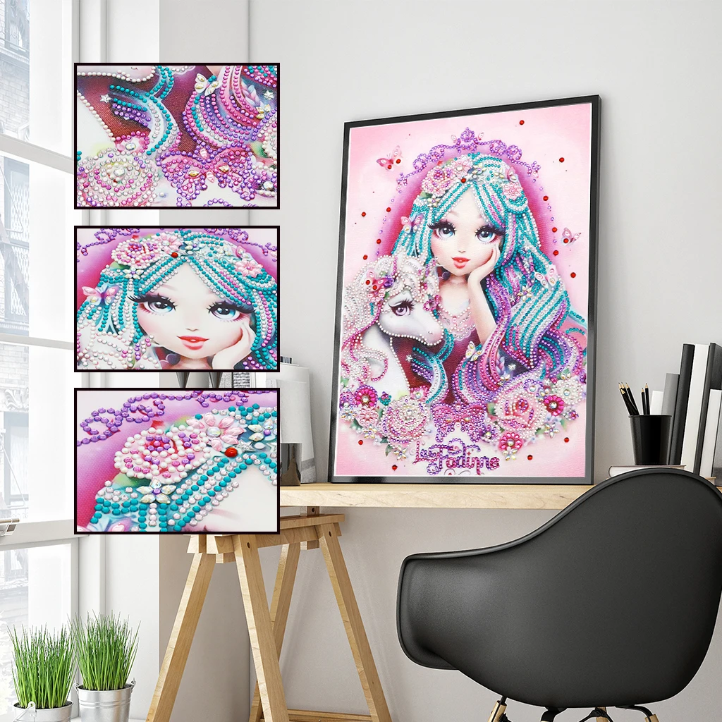 

5D DIY diamond painting special-shaped diamond embroidery cartoon girl white horse cross stitch mosaic handmade decoration gift