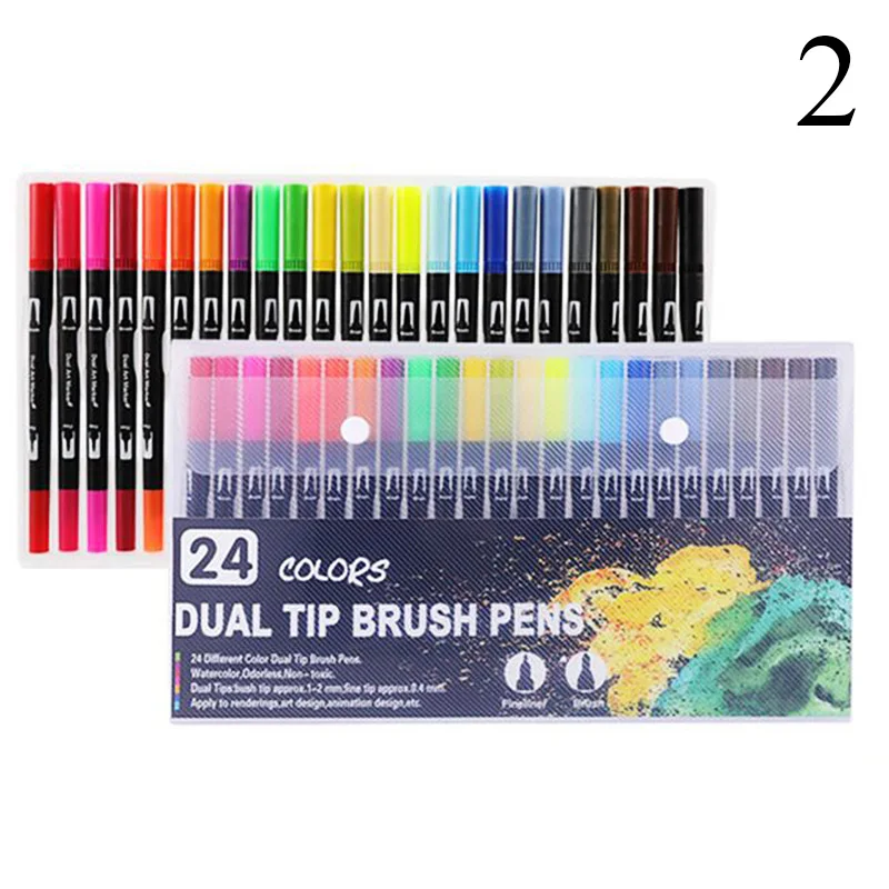 FineLiner Dual Tip Brush Art Markers Pen 24Colors Watercolor Pens For Drawing Painting Calligraphy Art Supplies
