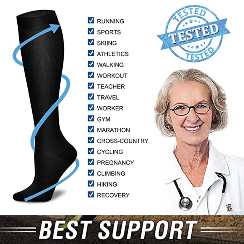 

5Pair Black White Compression Socks For Women & Men 15-20 mmHg Sport Circulation Best Support for Athletic Running Cycling