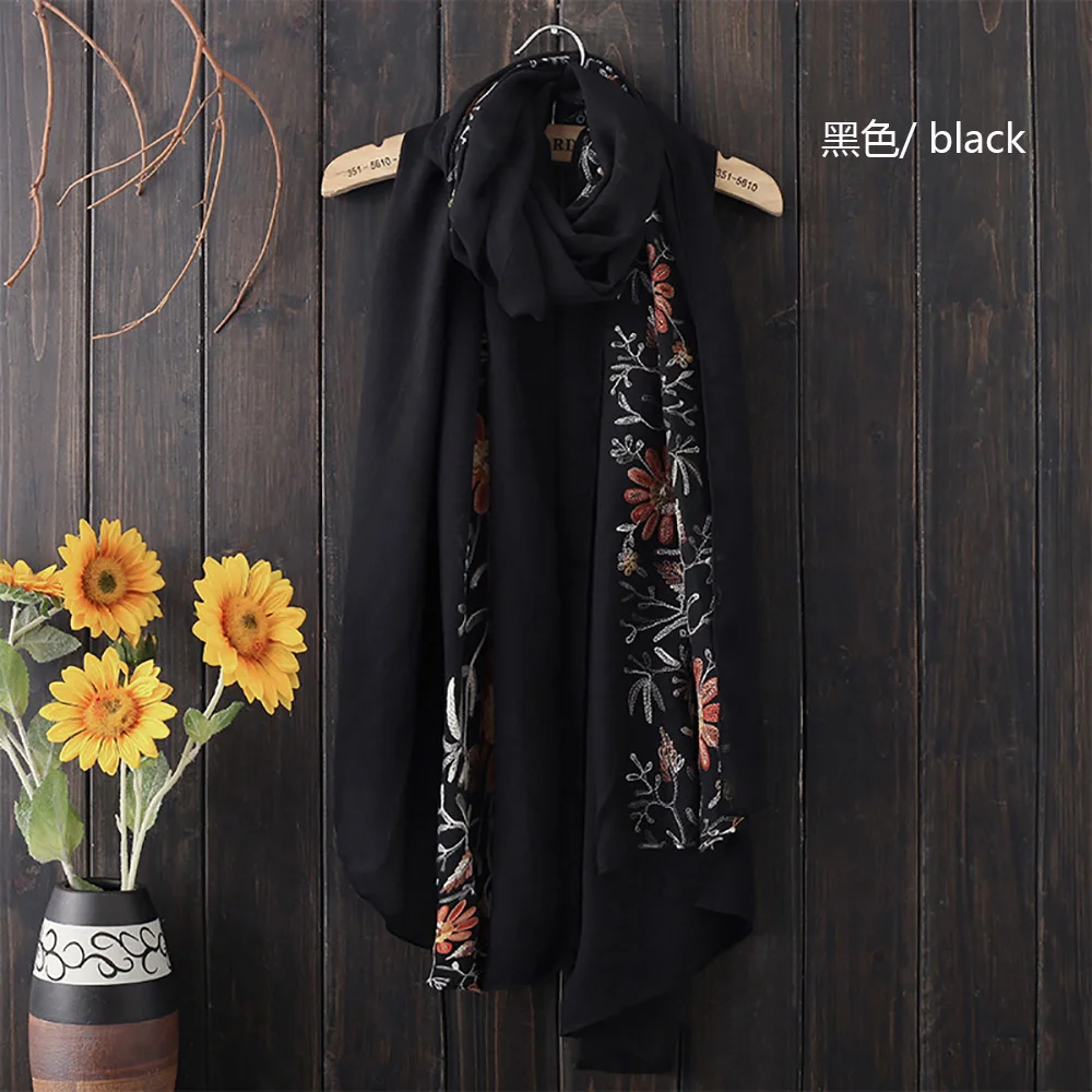 

Classic embroidered color wide striped cotton hemp scarf ethnic women's scarf