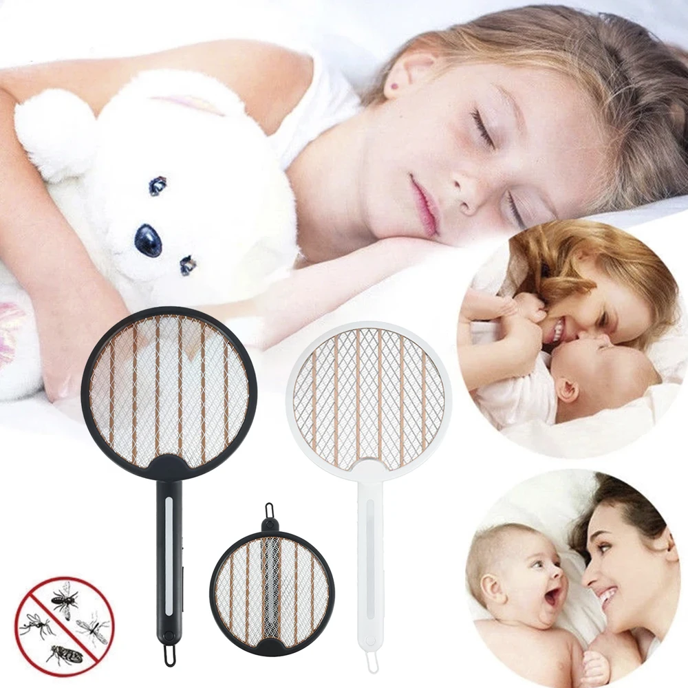 

Foldable Electric Fly Swatter Mosquito Killer Racket with LED USB Rechargeable Bug Zapper Anti Flies Handheld 3-Layer Mesh