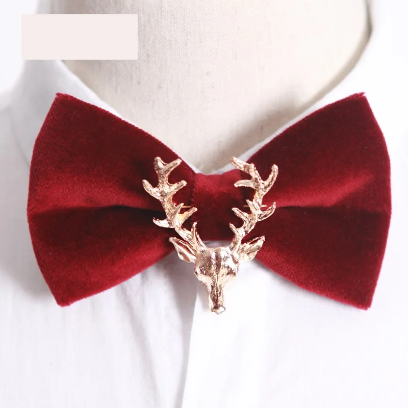 

High Quality 2020 New Men Bow Tie Velvet Metal Elk Bowties Butterfly Luxury Designers Brands Wedding Bow Ties for Men Wine Red