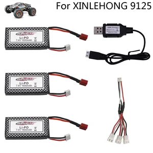 Аккумулятор для XINLEHONG 9125, запасные части для автомобиля с дистанционным управлением, с зарядным устройством USB, 7,4 В, 1600 мА  ч, литий-полимерный аккумулятор XLH9125, игрушки, гоночные машинки на радиоуправлении