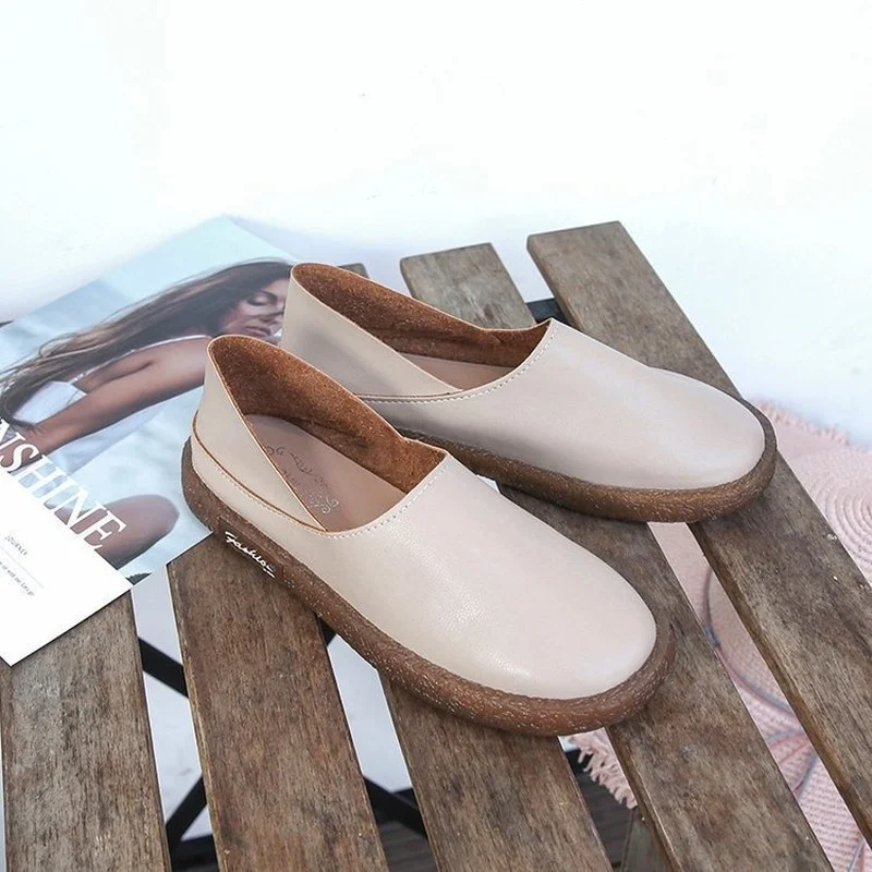 

2022 New one-pedal beef tendon sole retro single shoes small leather shoes grandma shoes flat bottom