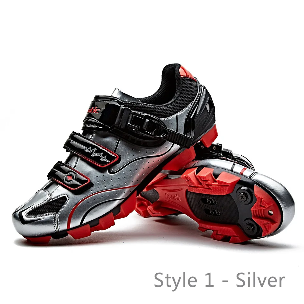 Style 1-Silver Santic 4 стиля Pro MTB велосипедная обувь для горного велосипеда самозакрывающаяся обувь Нейлоновая подошва мужские wo мужские гоночные кроссовки Zapatos Ciclismo - Цвет: Style 1-Silver
