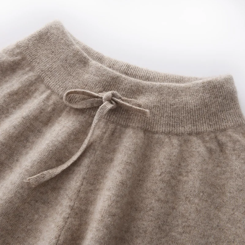 Women Pants 2021 New Autumn and Winter Soft Comfortable High-Waist 100% Pure Cashmere Knitted Pants Female Elastic 4Colors