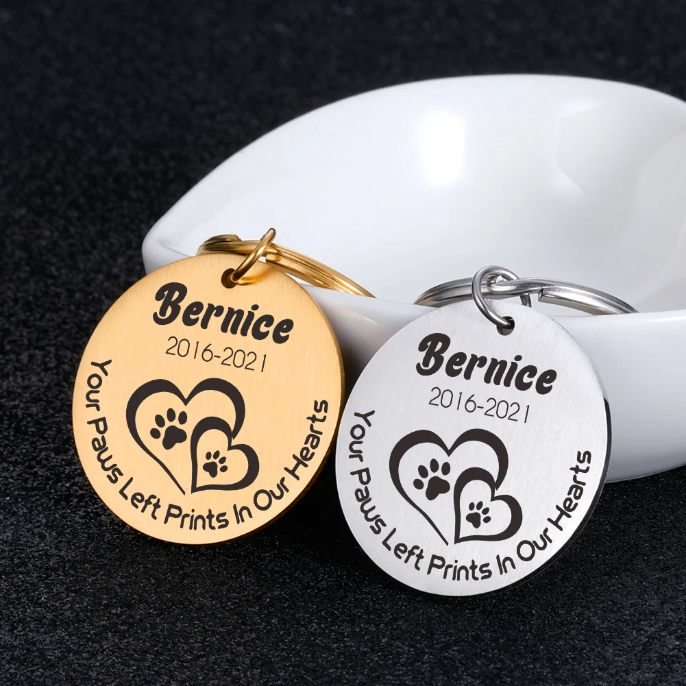 

1PC Remembrance Keychain Personalized Keychains Customized Engraved Name ID Tag Keyring In Memory of Pet Memorable Key Chain