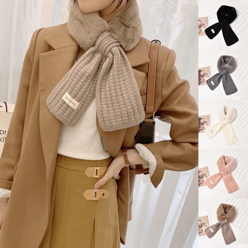 

Женский плюшевый нагрудник с перекрестными лямками, Зимний Теплый Вязаный милый шарф из искусственного кашемира в Корейском стиле, милый ш...