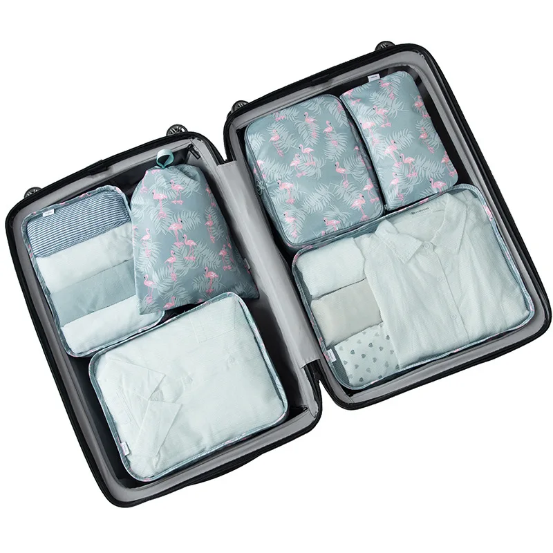 Travel storage bag fashion twill suit suitcase clothes storage bag travel underwear storage bag drawstring pocket 6 sets