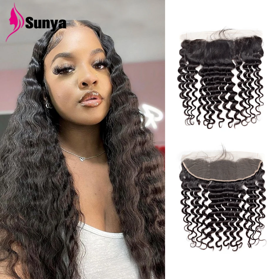

Deep Wave 13x4 HD Lace Frontal Lace Closure Remy Human Hair Ttransparent Lace Natural Color 8-20 Inch For Black Women