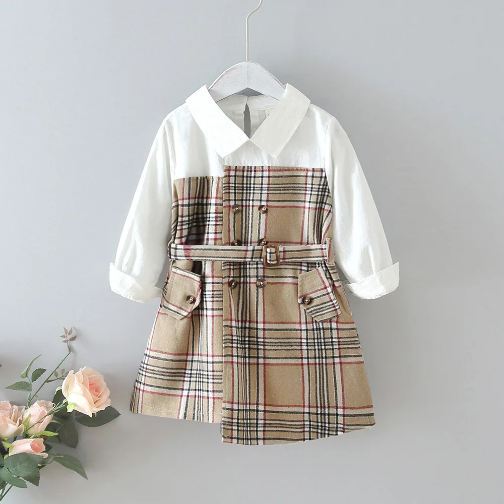 

Girls Plaid Patched Pockets Irregular Dress Spring Autumn Toddler Kid Long Sleeve Casual A-line Princess Dress Children Clothing