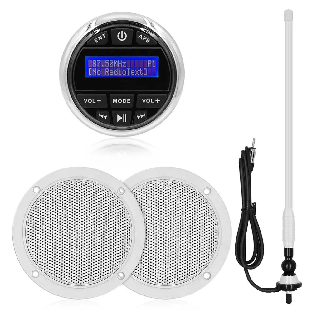 

Waterproof Marine Stereo Bluetooth Radio Audio DAB+ Receiver Car MP3 Player+FM Antenna+4" Marine Speakers For ATV RV Motorcycle