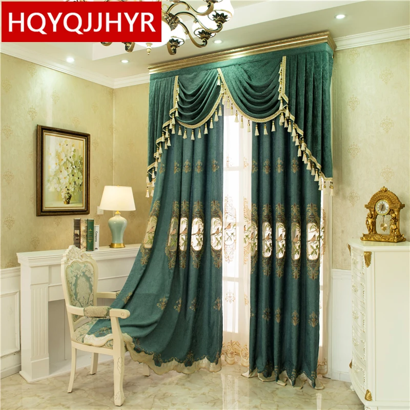 

European-style Curtains Living Room Atmosphere American-style Little Bird embroidered Chenille Simple Curtain Finished Custom