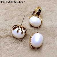 totasally fashion designed wedding earrings baroque oval simulated pearl stud earrings classic statement bridal jewelry dropship