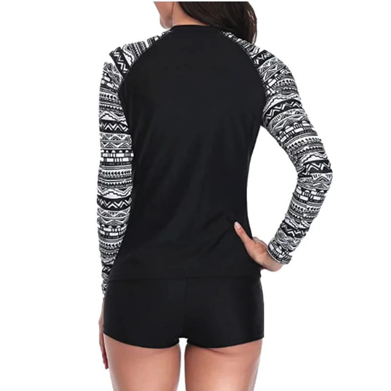 Surfing Women's Rash Guard Swimwear Long Sleeve Rashguard Biking Shirts Surf Top Retro Print Running Shirt Two piece Swimsuit