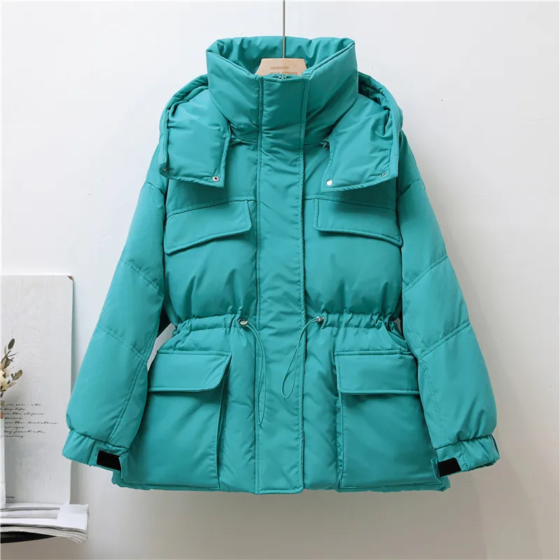 

NEW2021 ERQIBA Winter Women Hooded Thick Warm Short Down Parkas Casual Female Stand Collar 90%white Duck Down Coat Snow Outwear
