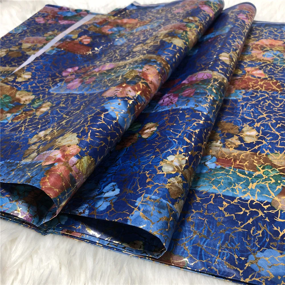 

New 5Yard Multicolo Gilding Printing African Bazin riche Fabric Embroidery French Tulle Lace Nigerian Material For Wedding Party
