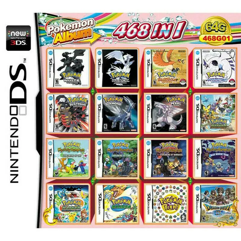 Картридж для игры с покемонами 468 в 1 картридж подборки Nintendo DS 3DS 2DS NDS NDSL NDSI игрушки