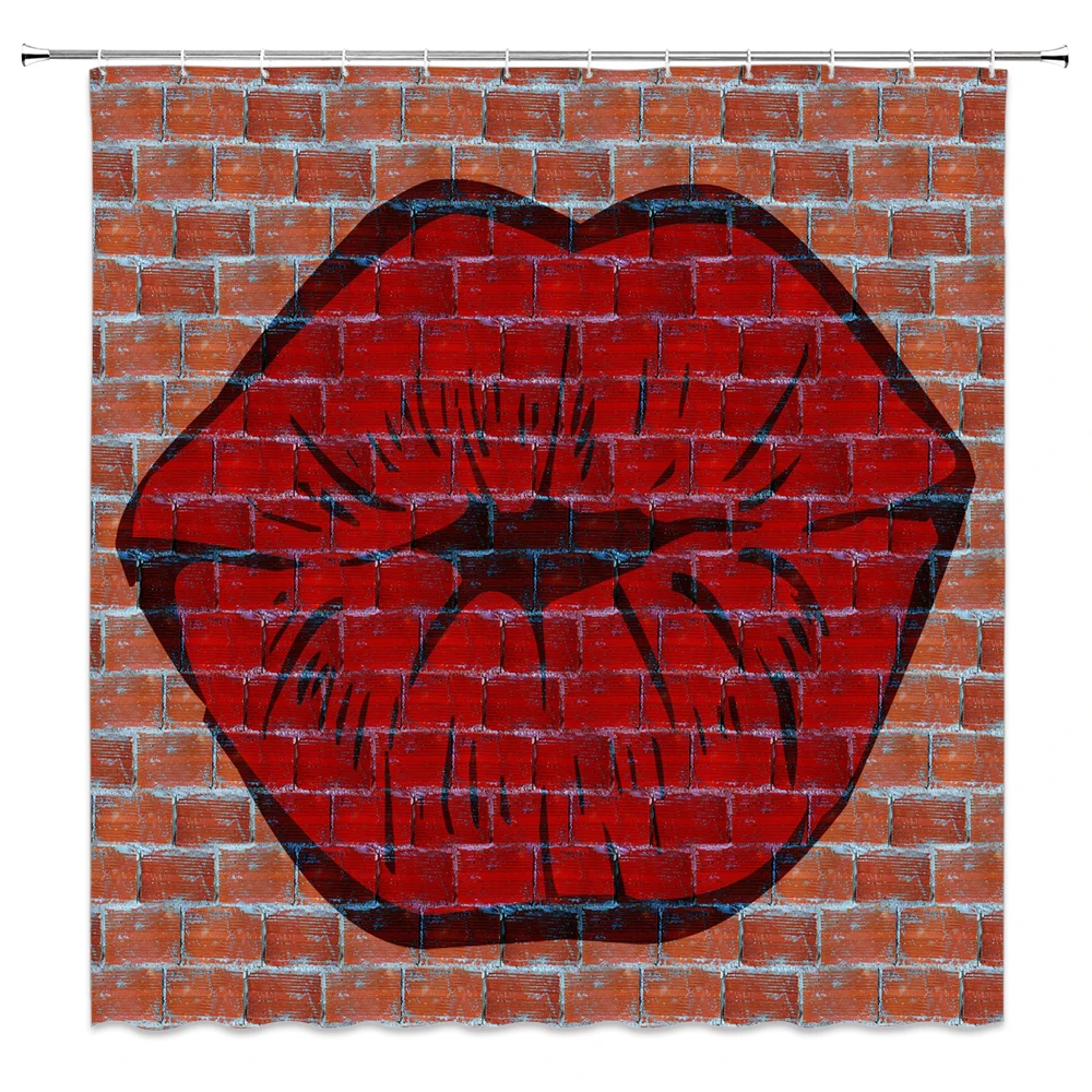 2020 Sexy Red lips Woman Shower Curtain Polyester Fabric Bathroom waterproof Girl Brick Bath Curtains With Hooks | Дом и сад