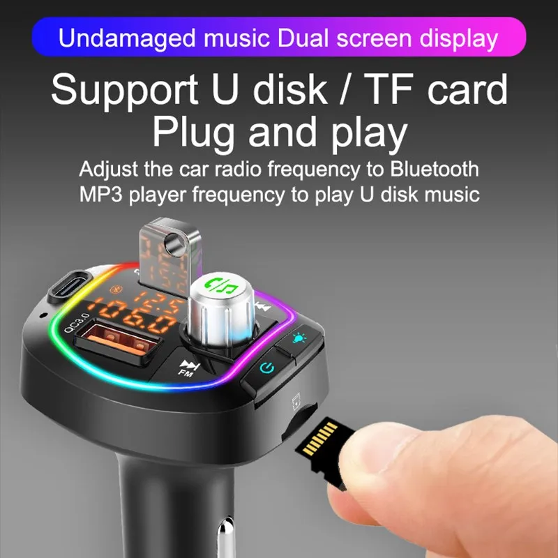 Зарядное устройство с двумя USB-портами зарядка PD + QC3.0 Bluetooth 5 0 FM-передатчик