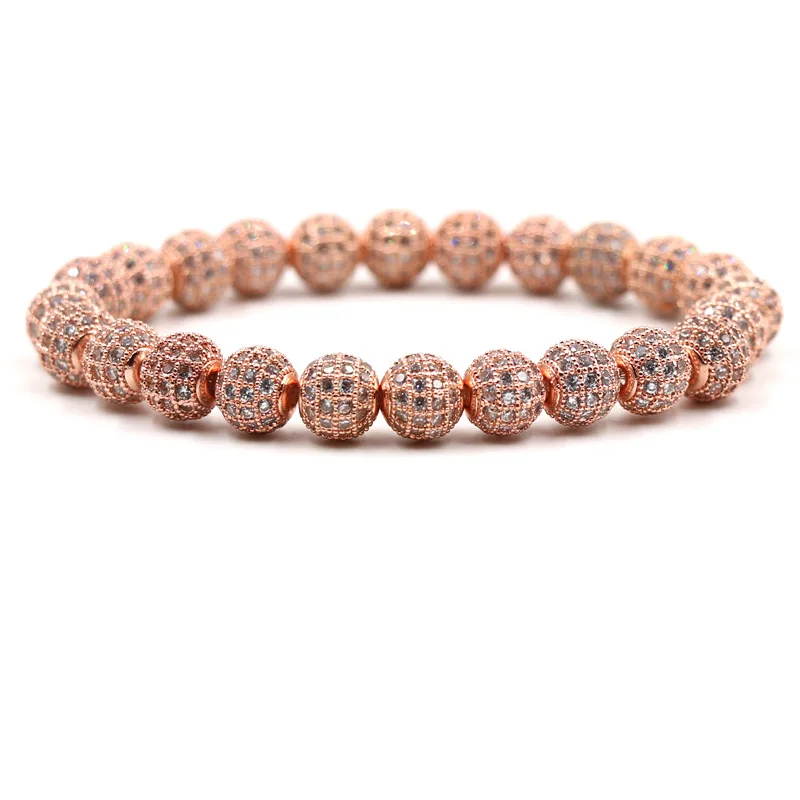 Роскошный 10 мм микро инсет черный циркон шар 8 белый эластичный бисер браслет