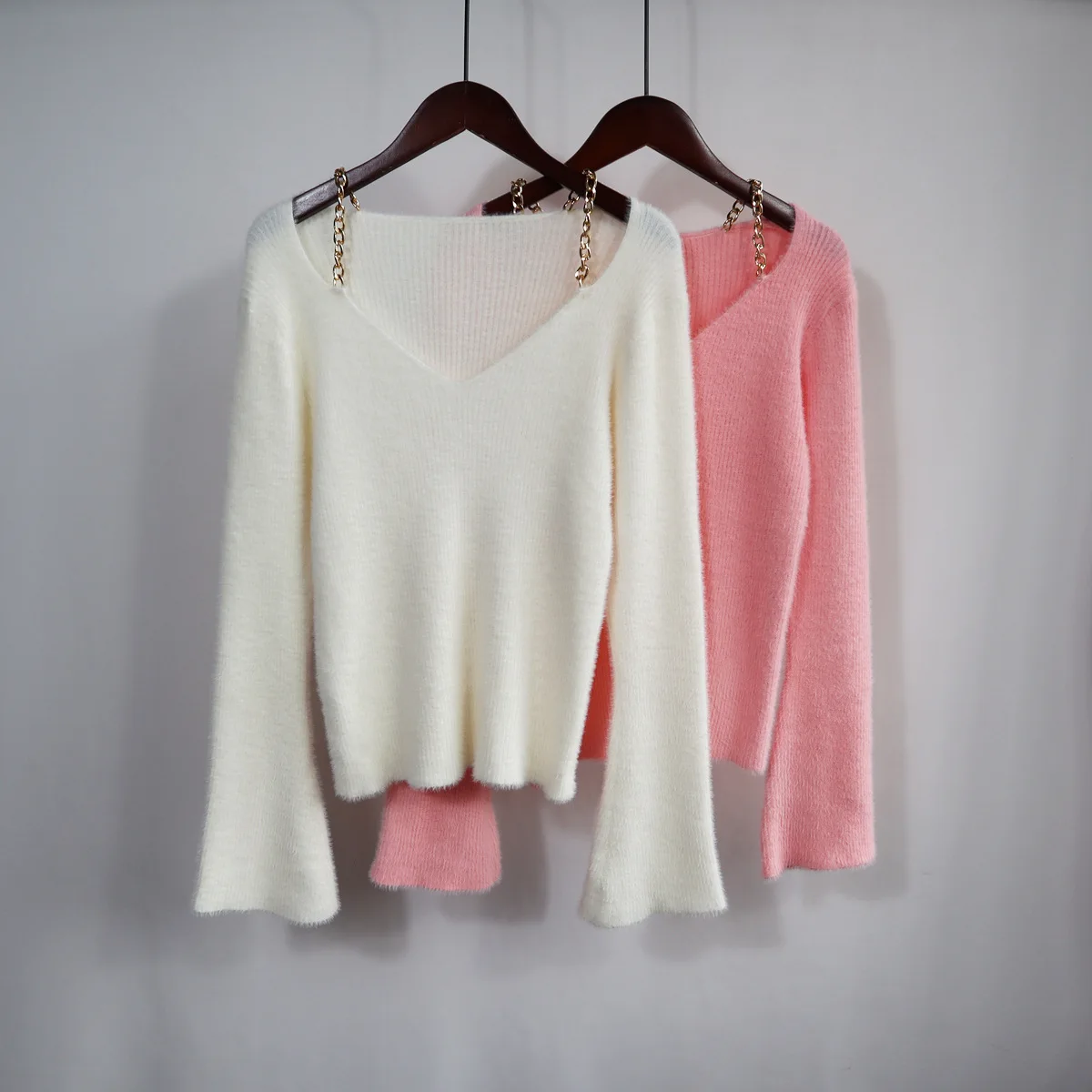 

Женский свитер с v-образным вырезом и цепочкой DAYIFUN, вязаный пуловер с длинным рукавом на весну и осень, джемпер Y2K