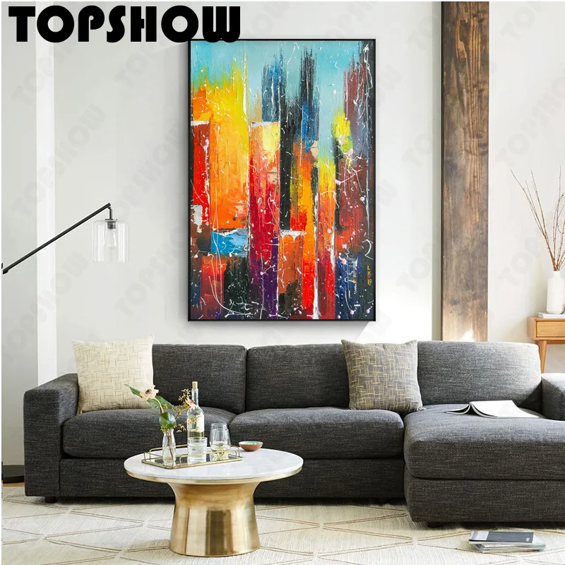 

Sunny Downtown Large Original Hand Painted Abstract Oil Painting Handmade Oil Painting Wall Art For Home Living Room