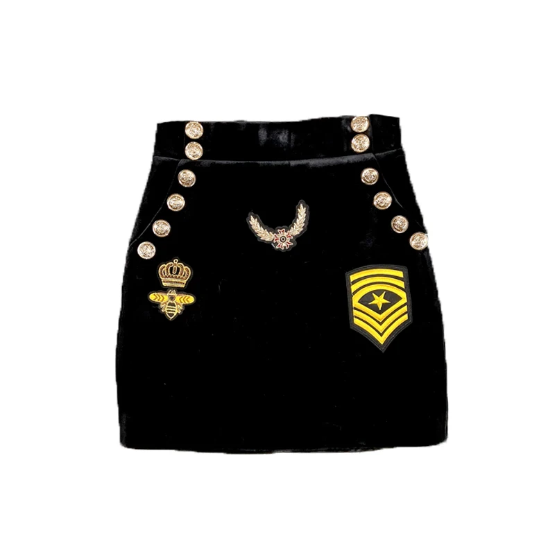 

bust skirt of tall waist qiu dong joker show thin ins gold buckle velvet bag hip skirt of tall waist a word skirt