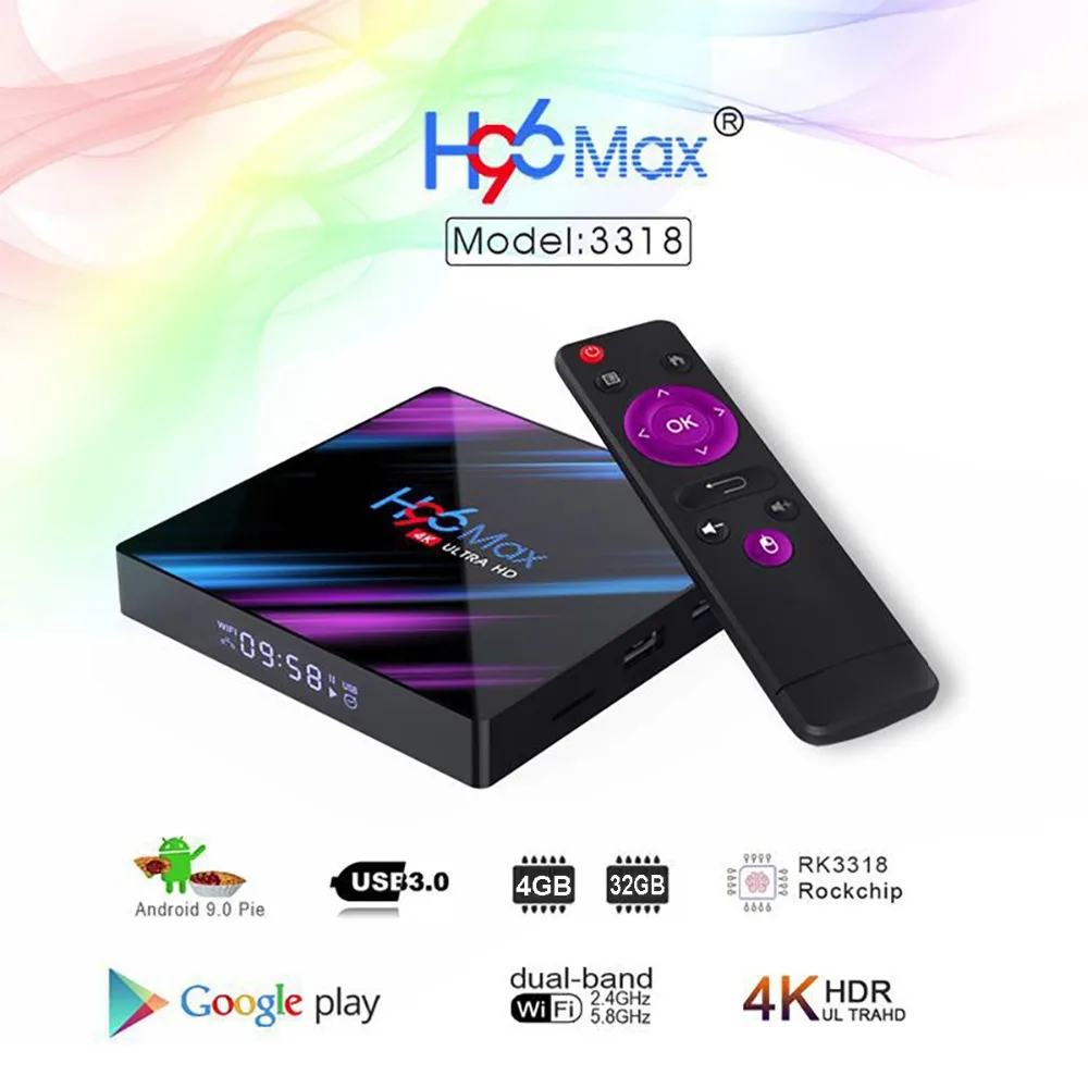 Телеприставка Android 9 0 h96max 2 Гб 16 Смарт ТВ-приставка Rockchip 3318 четырехъядерный 4G/5G WiFi 4