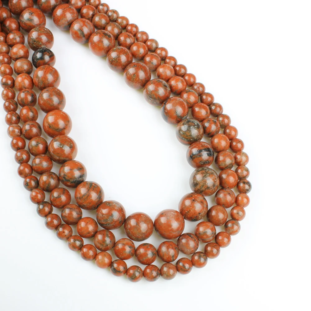 Круглые бусины из натурального камня Красного кунжута для мужчин и женщин