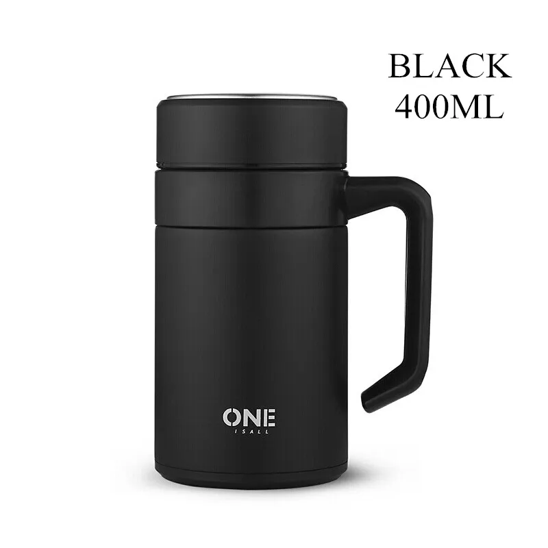 BLACK 400ML Деловая вакуумная колба с ручкой, 304 нержавеющая сталь, изолированная чашка, кофе, чай, термос, кружка, термосы для офиса, чашка для автомобиля, тур, посуда для напитков - Цвет: BLACK 400ML