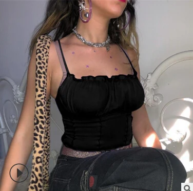 

Purple/Black/White Summer Women Vest Sexy Sleeveless Strapless Solid Ruffles Crop Tops Pullovers Ladies Tanks Women Camisole