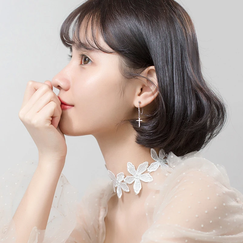 Modian Fashion Long Tassel Cross Drop Earrings Elegant Charm 925 Sterling Silver Swing Dangle Ear For Women Bead S925 Jewelry | Украшения и