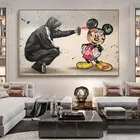 Картины на холсте с изображением Микки Мауса и человека Бэнкси Граффити искусство на стене картина комната Домашний Декор (без рамки)