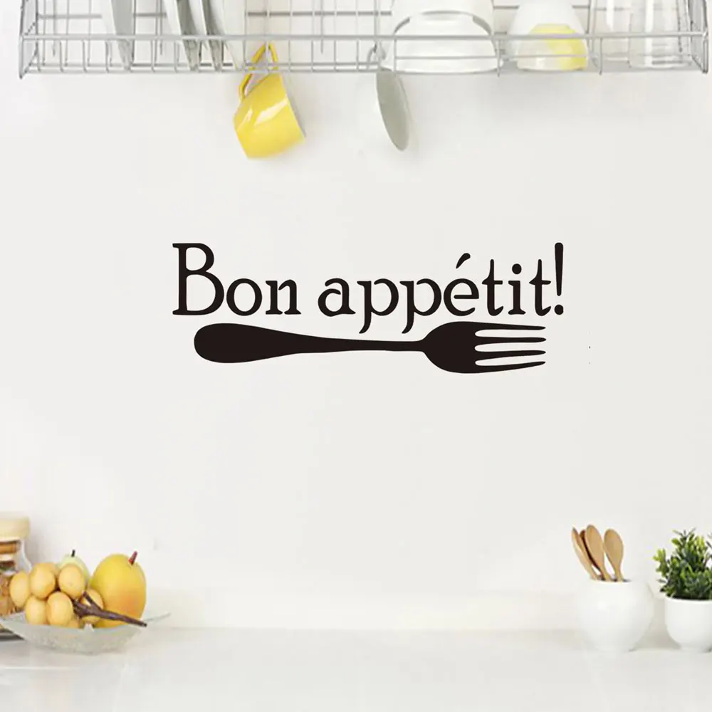 

Creative French Bon appetit Wall Stickers Fork pattern restaurant Vinyl home decoration removable kitchen sticker Mural Decals