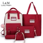 Школьные ранцы для девочек-подростков 5 шт.компл., холщовые школьные ранцы для студентов и путешествий, женские рюкзаки для книг, сумки с коллажем, рюкзак XA905H