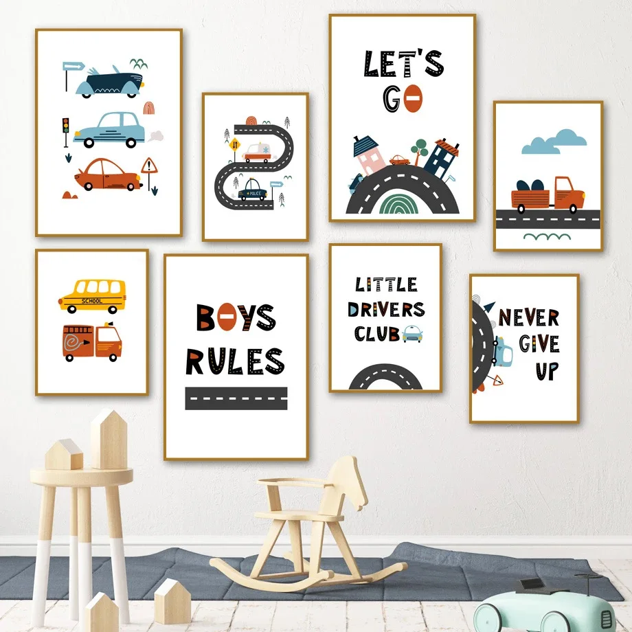 

Cartoon Car Canvas Painting Print Nursery Wall Art Painting Alphabet Poster Nordic Kids Room Print Wall Pictures Boy Room Decor