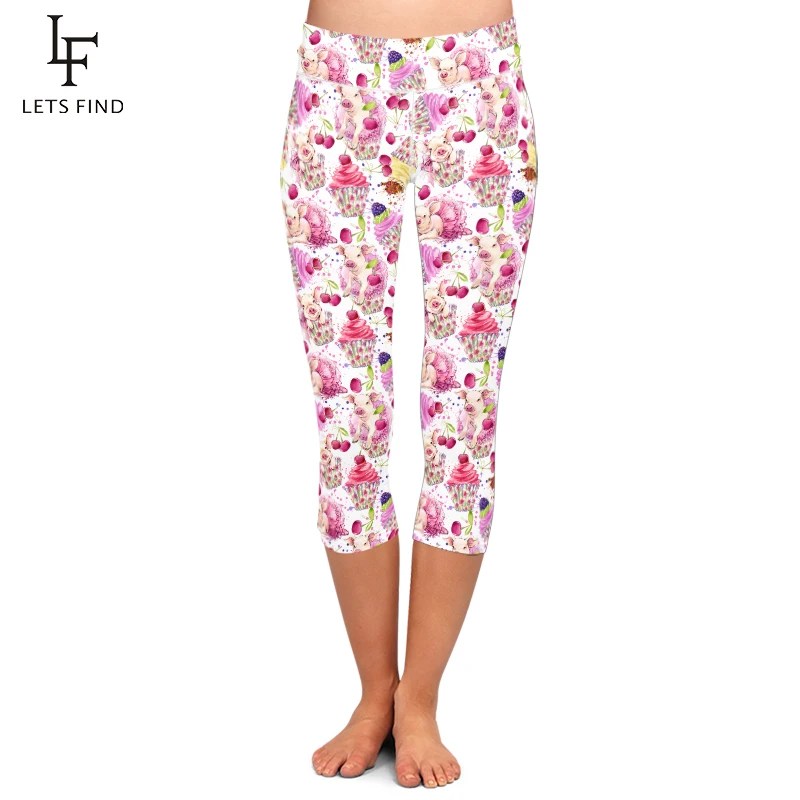 Женские леггинсы для фитнеса LETSFIND милые до середины икры с рисунком торта и