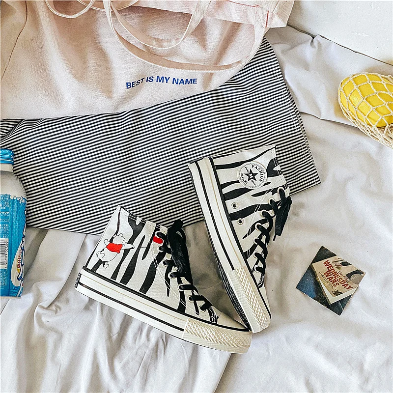 

Leopard Print Shoes Women's High Top Canvas Shoes Women Zebra Printed Casual Platform Sneakers For Woman Zapatillas Lona Mujer