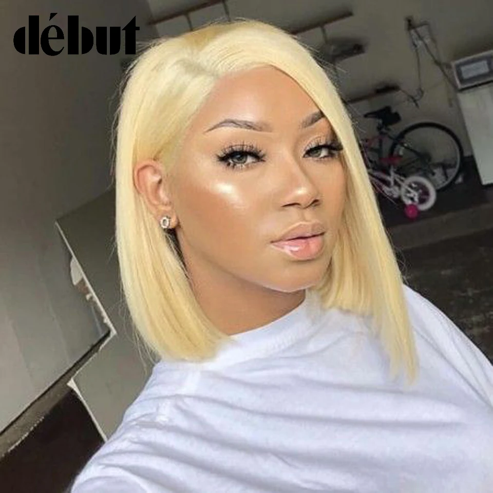 Debut Human Hair Wigs Honey Blonde 613 Lace Front Wigs Brazilian Remy Straight Short Bob Human Hair Wigs For Women Free Shipping