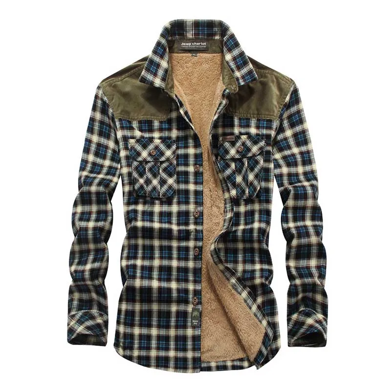 Mcikkny Fashion Men's Cotton Plaid Shirts Winter Fleece Lined Top Clothing For Male Size M-3XL Thermal | Мужская одежда